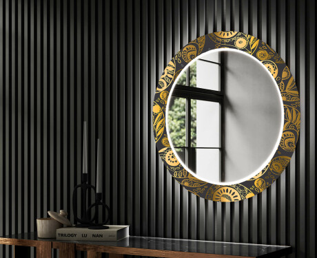 Runder dekorativer Spiegel mit LED-Beleuchtung für den Flur - Ancient Pattern #2