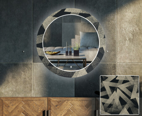 Runder dekorativer Spiegel mit LED-Beleuchtung für das Wohnzimmer - Dotted Triangles #1