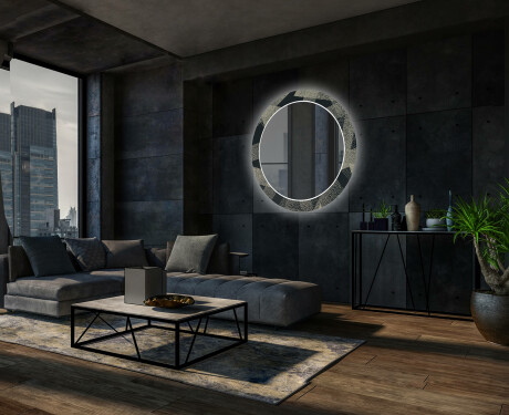 Runder dekorativer Spiegel mit LED-Beleuchtung für das Wohnzimmer - Dotted Triangles #12