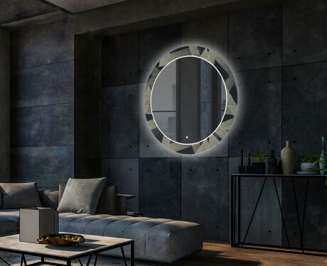 Runder dekorativer Spiegel mit LED-Beleuchtung für das Wohnzimmer - Dotted Triangles #2