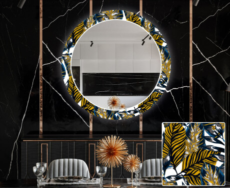 Runder dekorativer Spiegel mit LED-Beleuchtung für das Esszimmer - Colorful Leaves