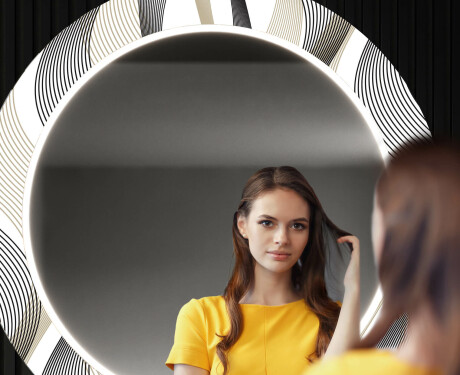 Runder dekorativer Spiegel mit LED-Beleuchtung für den Flur - Waves #12