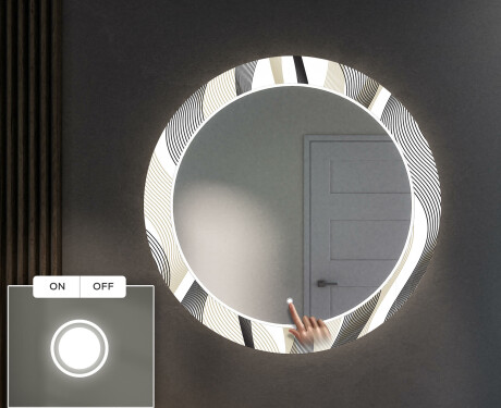 Runder dekorativer Spiegel mit LED-Beleuchtung für den Flur - Waves #4