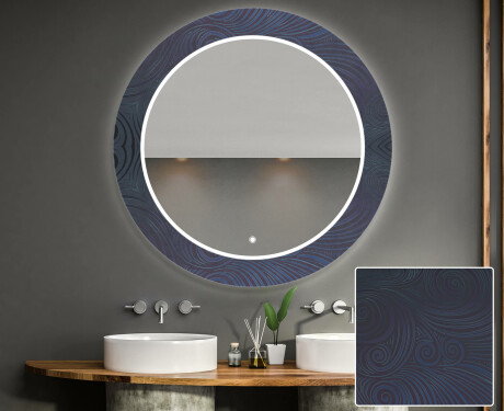 Runder dekorativer Spiegel mit LED-Beleuchtung für das Badezimmer - Blue Drawing #1