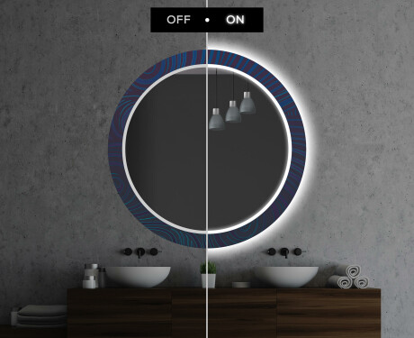 Runder dekorativer Spiegel mit LED-Beleuchtung für das Badezimmer - Blue Drawing #7
