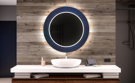 Runder dekorativer Spiegel mit LED-Beleuchtung für das Badezimmer - Blue Drawing
