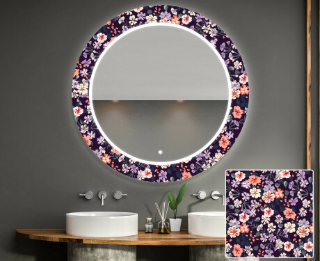 Runder dekorativer Spiegel mit LED-Beleuchtung für das Badezimmer - Elegant Flowers #1