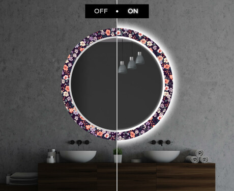 Runder dekorativer Spiegel mit LED-Beleuchtung für das Badezimmer - Elegant Flowers #7