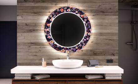 Runder dekorativer Spiegel mit LED-Beleuchtung für das Badezimmer - Elegant Flowers