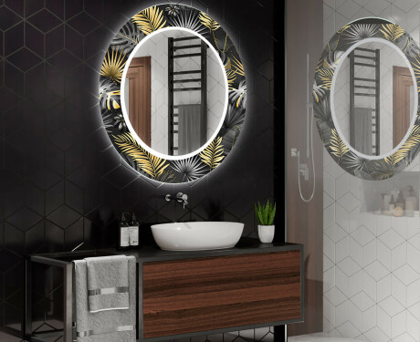 Runder dekorativer Spiegel mit LED-Beleuchtung für das Badezimmer - Goldy Palm #2