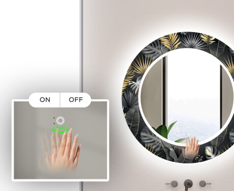 Runder dekorativer Spiegel mit LED-Beleuchtung für das Badezimmer - Goldy Palm #5