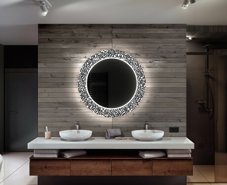 Runder dekorativer Spiegel mit LED-Beleuchtung für das Badezimmer - Letters #12