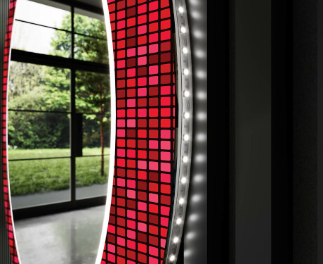 Runder dekorativer Spiegel mit LED-Beleuchtung für das Badezimmer - Red Mosaic #11