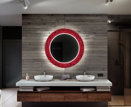Runder dekorativer Spiegel mit LED-Beleuchtung für das Badezimmer - Red Mosaic #12