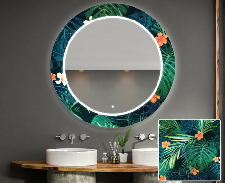 Runder dekorativer Spiegel mit LED-Beleuchtung für das Badezimmer - Tropical #1