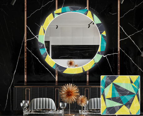 Runder dekorativer Spiegel mit LED-Beleuchtung für das Esszimmer - Abstract Geometric #1