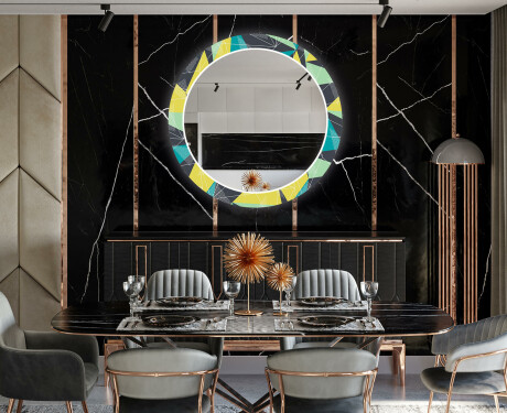 Runder dekorativer Spiegel mit LED-Beleuchtung für das Esszimmer - Abstract Geometric #12
