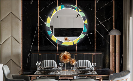 Runder dekorativer Spiegel mit LED-Beleuchtung für das Esszimmer - Abstract Geometric