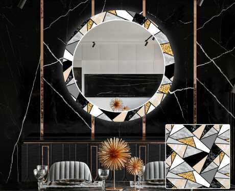 Runder dekorativer Spiegel mit LED-Beleuchtung für das Esszimmer - Marble Pattern #1