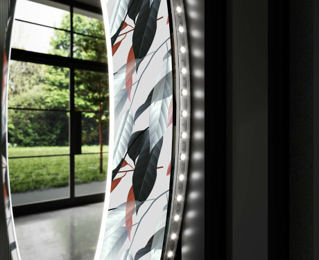 Runder dekorativer Spiegel mit LED-Beleuchtung für das Wohnzimmer - Leaves #11