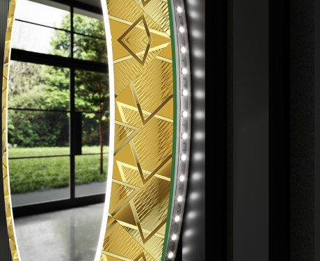 Runder dekorativer Spiegel mit LED-Beleuchtung für den Flur - Gold Triangles #11