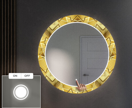 Runder dekorativer Spiegel mit LED-Beleuchtung für den Flur - Gold Triangles #4
