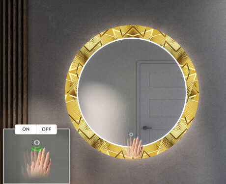 Runder dekorativer Spiegel mit LED-Beleuchtung für den Flur - Gold Triangles #5