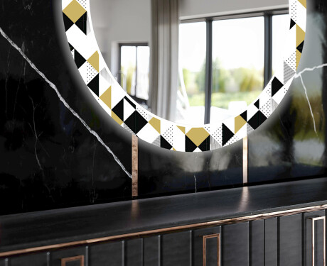 Runder dekorativer Spiegel mit LED-Beleuchtung für das Esszimmer - Geometric Patterns #11