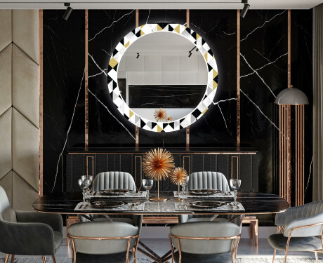Runder dekorativer Spiegel mit LED-Beleuchtung für das Esszimmer - Geometric Patterns #12