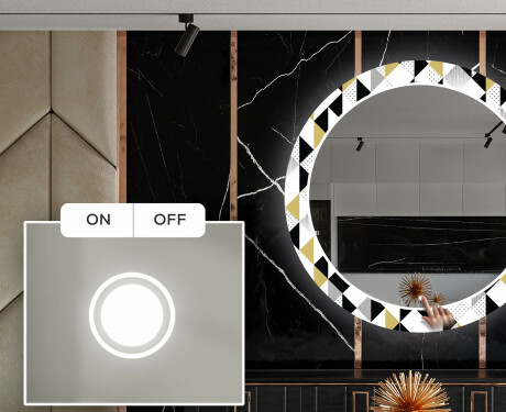 Runder dekorativer Spiegel mit LED-Beleuchtung für das Esszimmer - Geometric Patterns #4