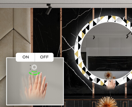 Runder dekorativer Spiegel mit LED-Beleuchtung für das Esszimmer - Geometric Patterns #5