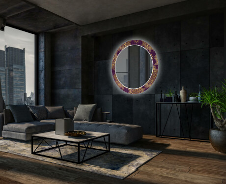 Runder dekorativer Spiegel mit LED-Beleuchtung für das Wohnzimmer - Gold Mandala #12