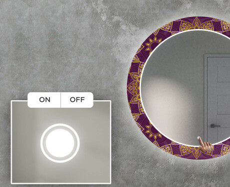 Runder dekorativer Spiegel mit LED-Beleuchtung für das Wohnzimmer - Gold Mandala #4