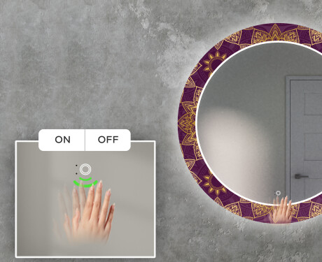 Runder dekorativer Spiegel mit LED-Beleuchtung für das Wohnzimmer - Gold Mandala #5