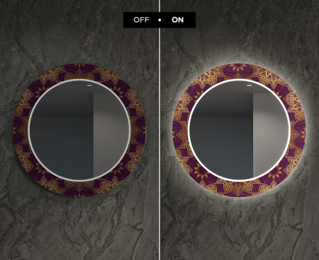 Runder dekorativer Spiegel mit LED-Beleuchtung für das Wohnzimmer - Gold Mandala #7