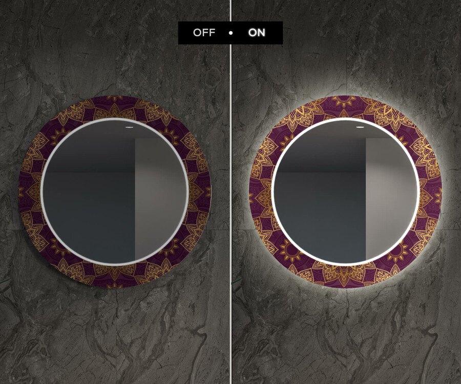 Runder dekorativer Spiegel mit LED-Beleuchtung für das Wohnzimmer - Gold  Mandala - Artforma