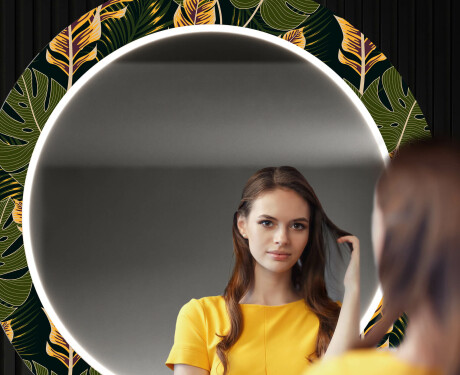 Runder dekorativer Spiegel mit LED-Beleuchtung für den Flur - Botanical Flowers #12