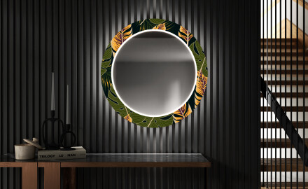 Runder dekorativer Spiegel mit LED-Beleuchtung für den Flur - Botanical Flowers
