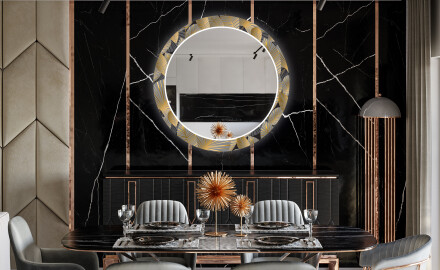 Runder dekorativer Spiegel mit LED-Beleuchtung für das Esszimmer - Golden Leaves