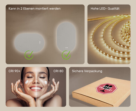 Beleuchteter Badezimmerspiegel, zweifarbig, Touch‑Schalter, Heizmatte #6