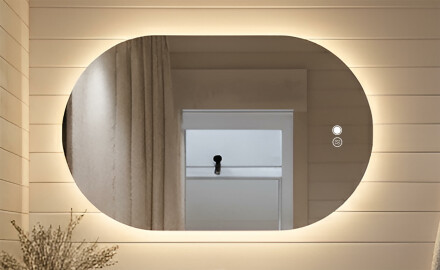 Beleuchteter Badezimmerspiegel, zweifarbig, Touch‑Schalter, Heizmatte