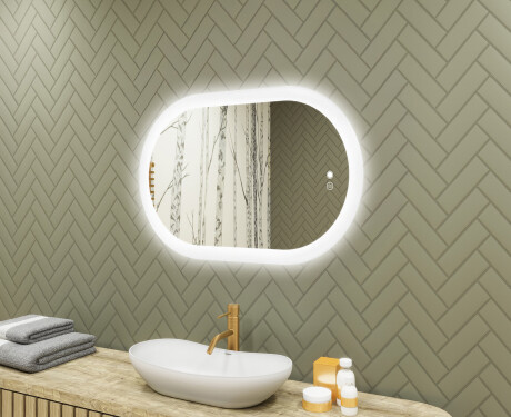 Beleuchteter Badezimmerspiegel, zweifarbig, Touch‑Schalter, Heizmatte