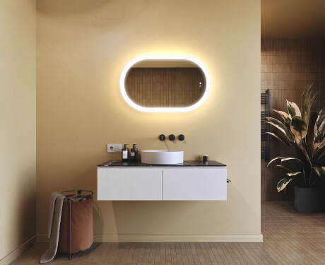 Beleuchteter Badezimmerspiegel, zweifarbig, Touch‑Schalter, Heizmatte #9