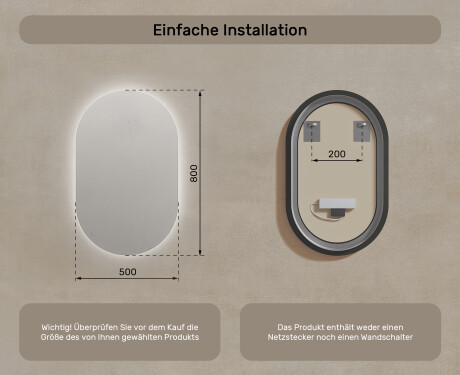 Badspiegel mit LED Beleuchtung 50x80cm mit kaltem LED-Licht 7000K, warmem Licht 3000K oder neutralem Licht 4500K #7