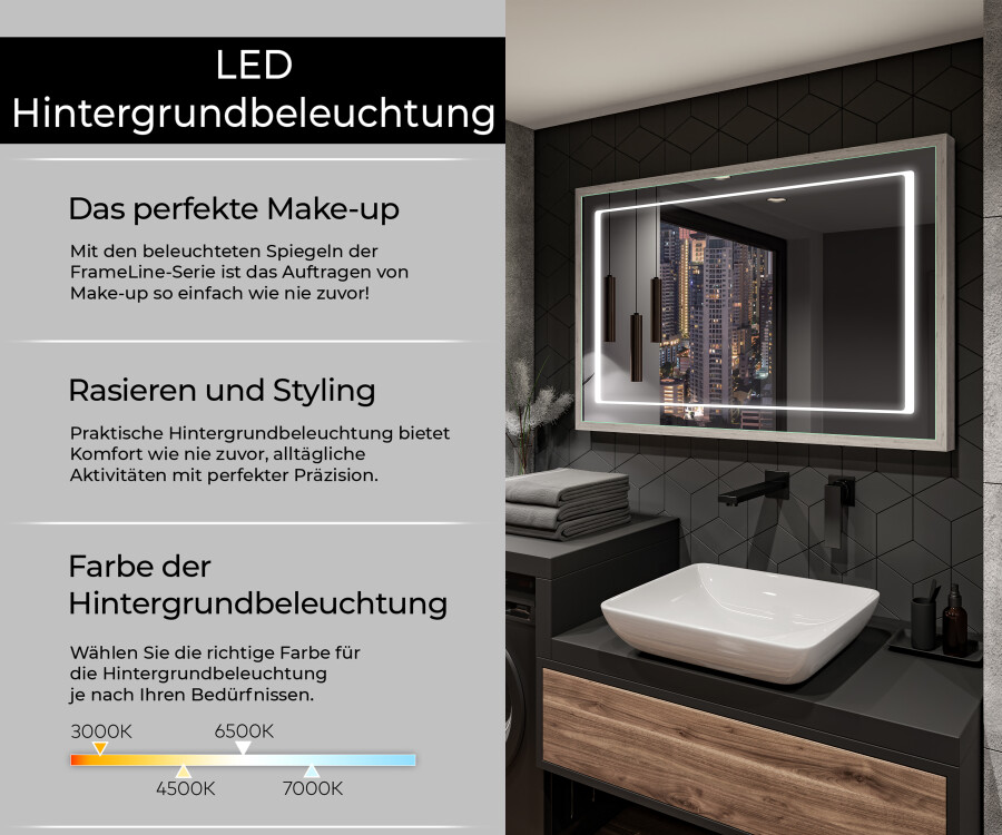 Rahmenloser Bad-Spiegel nach Maß, mit Ambient-Beleuchtung, kreisförmi