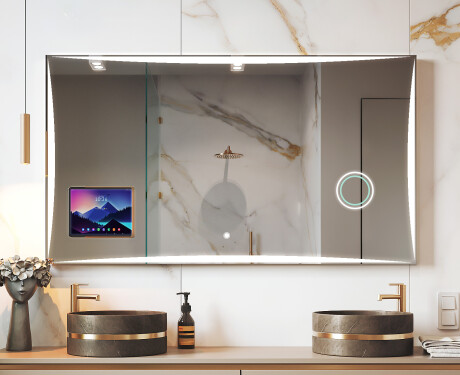 Rechteckiger smarter LED-Spiegel von Apple mit Displine L77 Rahmen