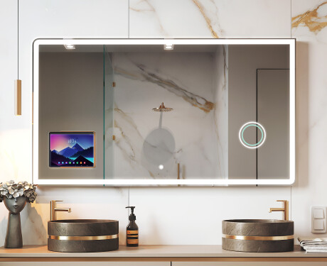 Abgerundeter Moderner LED-Spiegel mit iPad Displine L146 Rahmen