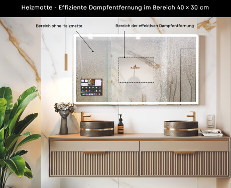 Abgerundeter Moderner LED-Spiegel mit iPad Displine L146 Rahmen #7