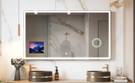 Abgerundeter Moderner LED-Spiegel mit iPad Displine L146 Rahmen