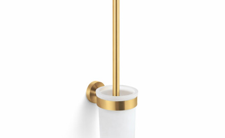 CLASSIC – Hängende Toilettenbürste / Behälter aus mattem Glas / goldfarben, gebürstet